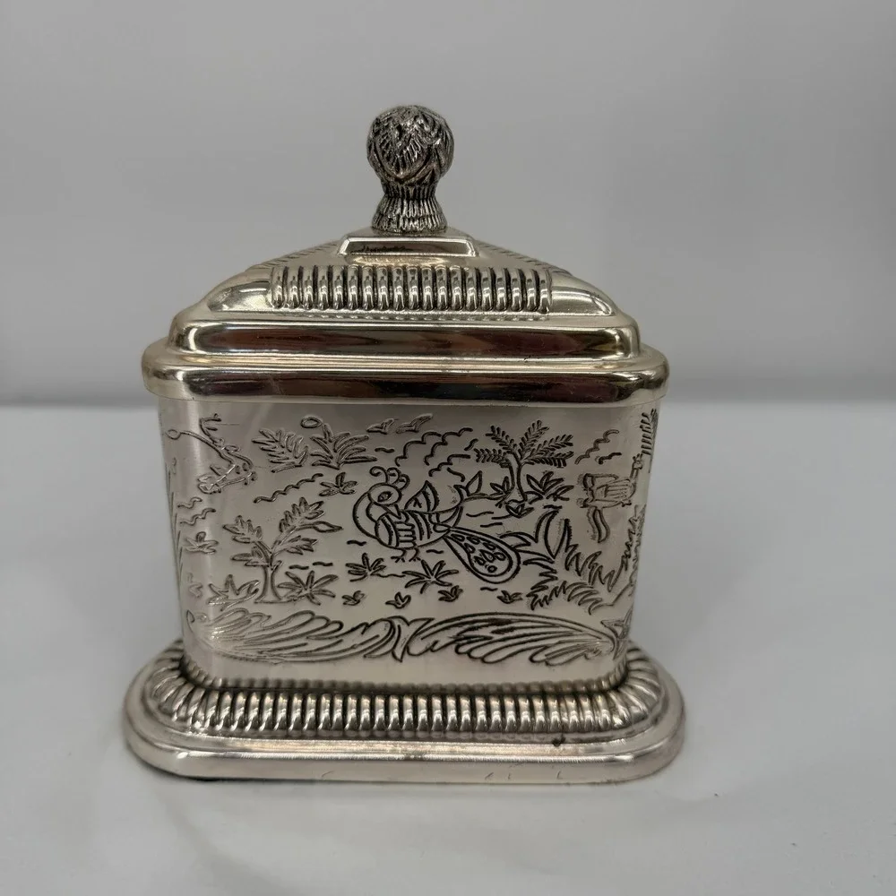 Andrea by Sadek Desk Clock Chinoiserie Triangular Trinket Tea Box Caddy - Picture 4 of 14
